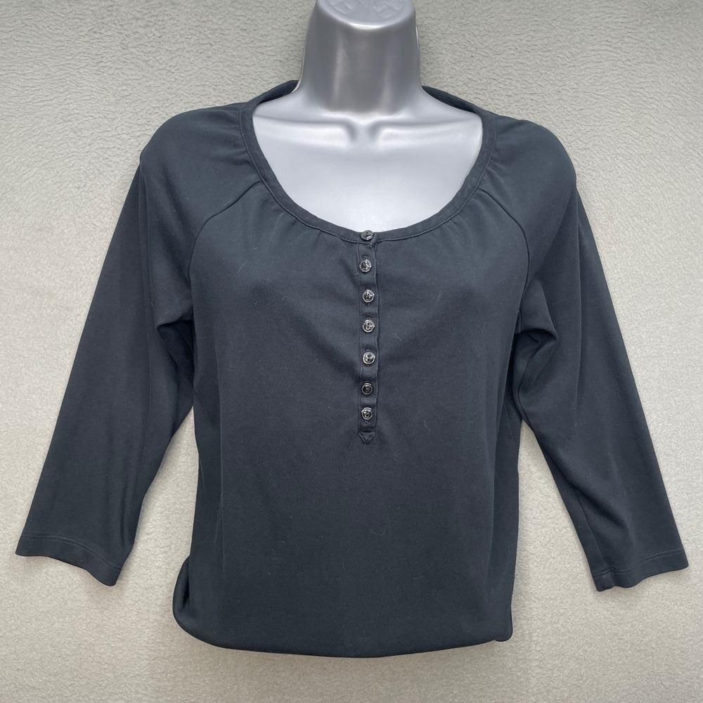 L.L. Bean Women Henley Top 100% Cotton S Regular Classic Casual 3/4 Sleeve